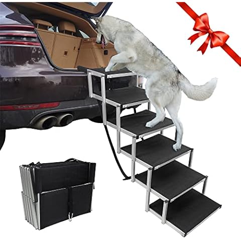 YEP HHO Dog Steps for Large Dog, Lightweight Aluminum Foldable Pet Ladder Ramp with Nonslip Surface for High Beds, Trucks, Cars and SUV, Supports 150-200 Lbs (6 Steps) Cover