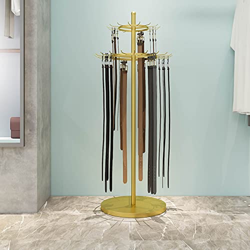 UWYTGF Floor Standing Belt Hanger,Metal Men Closet Display Stand Multifunctional Organizer,Ties Scarf Rack Shawls Purse Display Rack,for Clothing Bedroom Store Retail,Space Savi,Gold