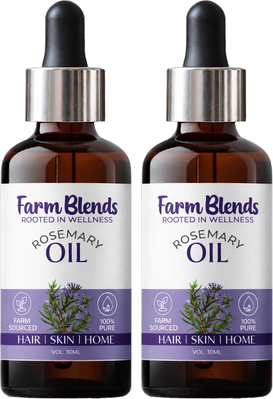 Image of Farm Blends Rosemary Essential Oil 100% Undiluted Pure | Thick & Strong Hair Growth | Clear Skin | Aromatherapy | Farm To Home | Natural Spanish | Rosmarinus officinalis | 30ML + 30ML (Pack of 2)