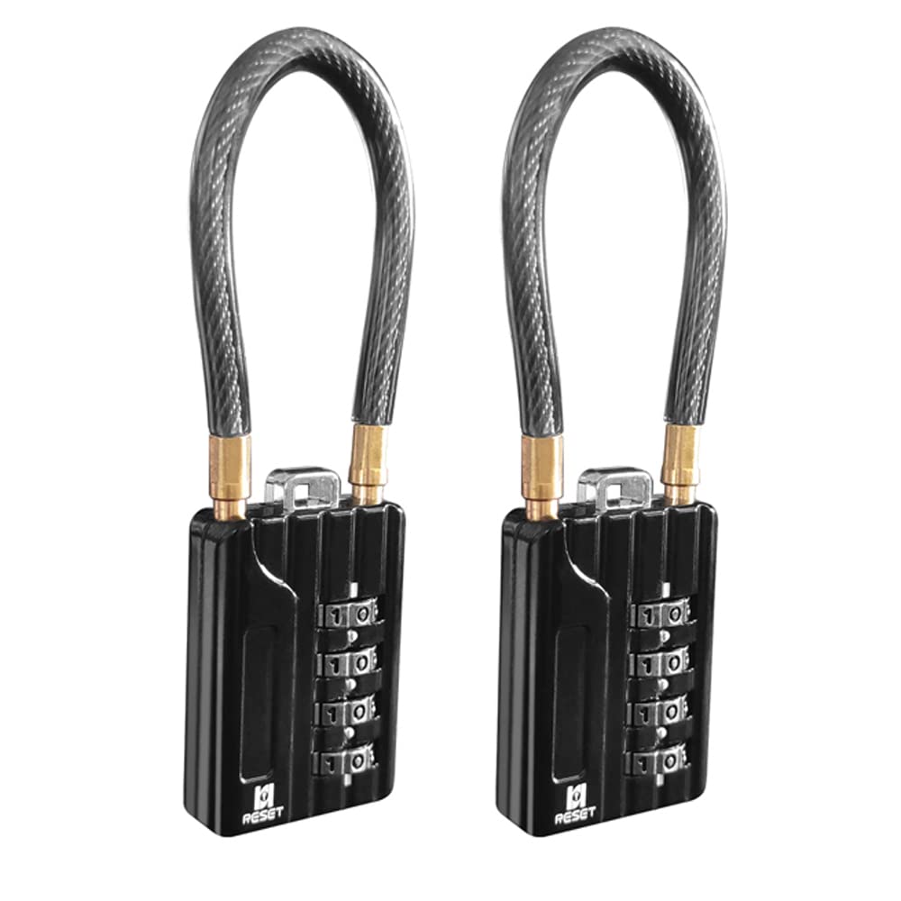 RESET-204 (2 Pack) Digit Combination Padlock with in(10 cm) Cable,  Chain Lock, Rope Lock, Cable Lock for Locker, Luggage, Cabinet,Gate, Shed
