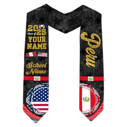 MonkeyVan Custom Peruvian Graduation Sash, Peru Graduation Stole, Peru Flag Stole Class Of 2025, Sashes For Graduations 2025 Peru 13