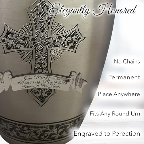 Image of Silver Cross Cremation Urn for Ashes Adult Male - Personalized Urn for Ashes for Women Decorative Urns - Beautifully Handcrafted Cross Urn