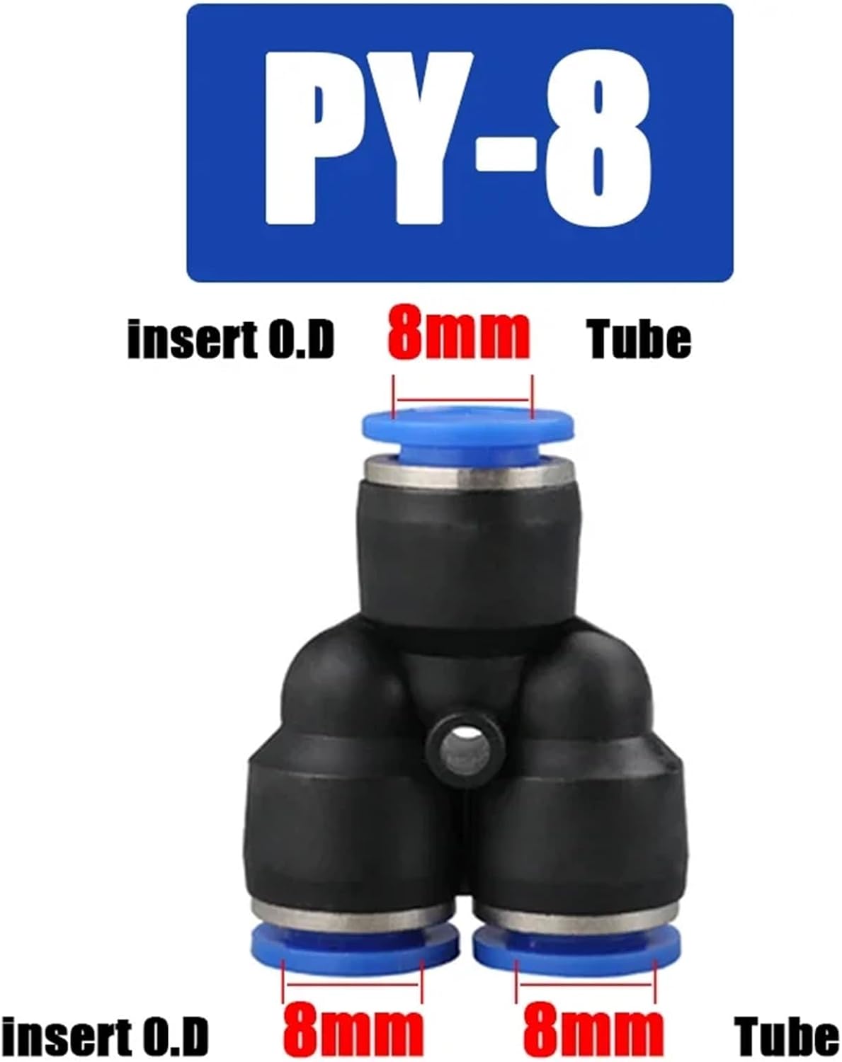 50PCS PY Premium Air Pneumatic Fittings 4mm 6mm 8mm 10mm 12mm Plastic Tee Fitting Quick Release Couplings Pipe Connector(PY-8)