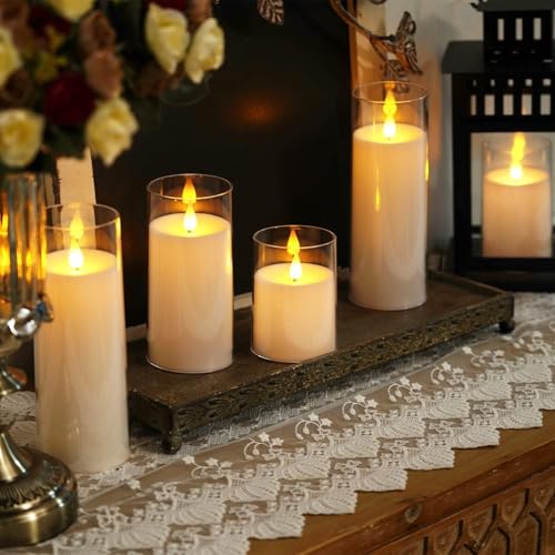 Image of Homemory Pure White Flickering Flameless Candles, Battery Operated Acrylic LED Pillar Candles with Remote Control and Timer, Set of 9
