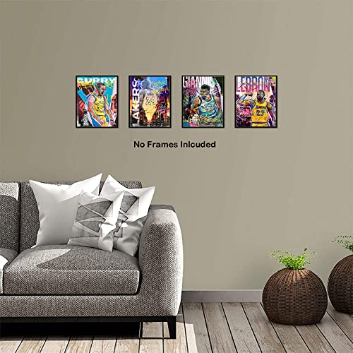Basketball Stars Wall Art, Graffiti Basketball Art Prints, Stephen Curry Lebron James Giannis Antetokounmpo Canvas Motivational Posters For Boy's Room Man Cave Home Decor, 4-Set (8"X10" Unframed) #TOP1