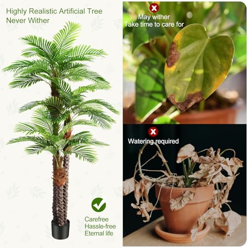 Image of 8.5ft Tall Artificial Palm Tree for Outdoors - Triple Phoenix Palm, UV Resistant, Large Fake Silk Palm Tree - Perfect for Patio, Poolside, Home Indoor Aesthetic Decor