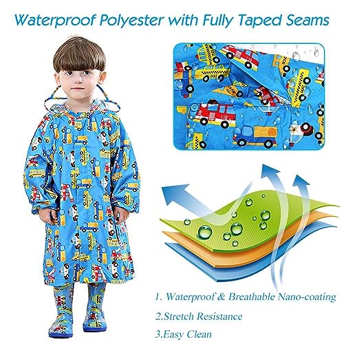 Toddler Boys Girls Rainwear with School Bag Cover Raincoat Rain Jacket Windproof Mudoroof Commuting to4