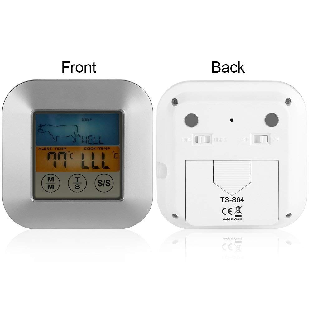 Touchscreen Digital Food Thermometer,Highly Sensitive Oven Instant Read Meat Thermometer with Timer Alert and Long Food Probe for