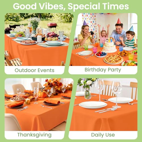 Image of LANLISA 4 Pack Orange Plastic Tablecloth, 54 x 108 Inch Rectangle Table Cloth Disposable, Halloween Party, Thanksgiving Decorations, Harvest, Fall Tablecloths, Plastic Cover
