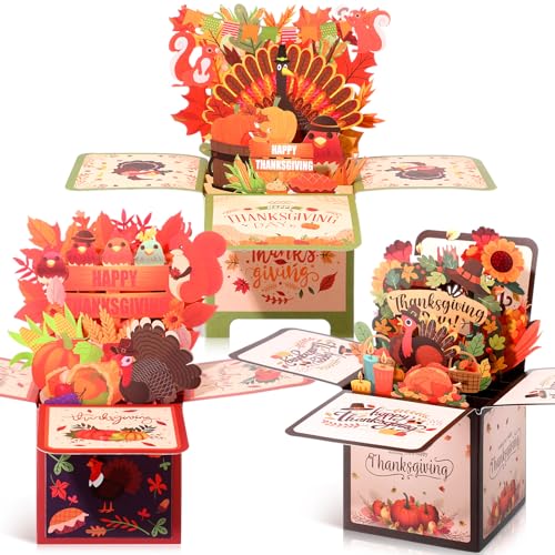 Spakon Happy Thanksgiving Pop up Cards 3D Fall Turkey Pumpkin