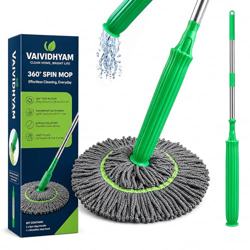 Image of Microfiber Twist Mop for Floor Cleaning - Squeeze Stick, Durable, Easy to Use Cleaner, Effective Poocha for Hardwood, Tile, and Laminate for Floor Easy to Use AJ52