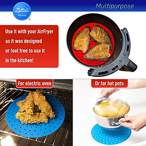 Lotteli Kitchen Reusable Silicone Air Fryer Liners 3 Pack With Air Fryer Magnetic Cheat Sheet, Easy Clean Air Fryer Accessories, Non Stick, Airfryer Accessory Parchment Paper Replacement - 8" Round #TOP5