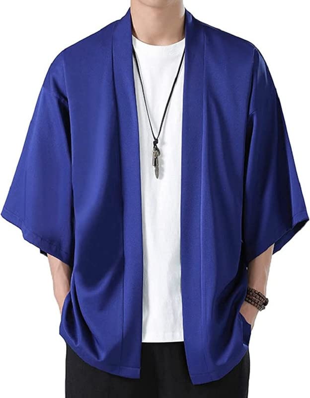 Shanghai Story Solid Drop Shoulder Japanese Kimono Cardigan Yukata Men's Open Front Cardigan Cloak