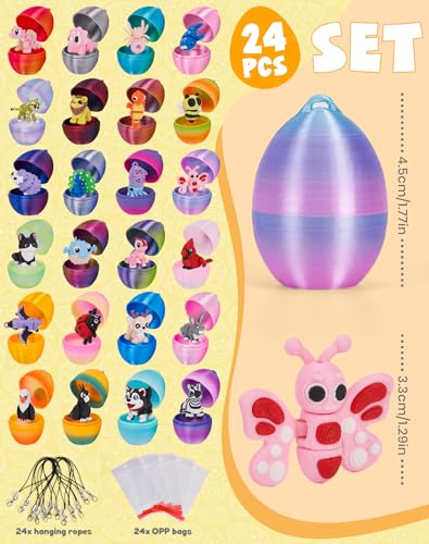 Image of YILCER Mini 3D Printed Animals with Eggs Flexible Articulated Fidget Wigglitz Toys Cute Pocket Pets Party Favors Treasure Box Toys for Classroom Goodie Bags Fillers Carnival Prizes Rewards