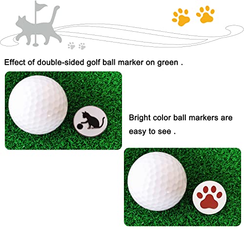 Adhere Golf Ball Markers Personlized Double Side Cute cat Logo Enamel with A Magnetic Hat Clips,A Premium Golf Gifts. (D-White)