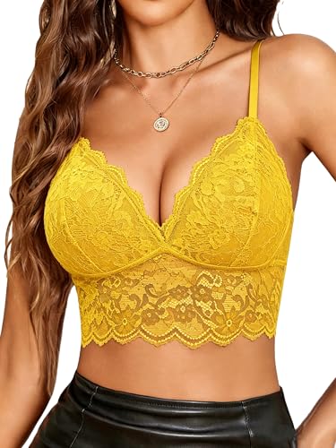 Image of Avidlove Lace Bralettes for Women V Neck Spaghetti Strap Bra Unpadded Tops Sexy Cami Crop Top Going Out Lingerie
