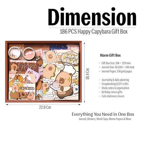 Image of The AutoStory Kawaii Scrapbooking Kit A6 Junk Journal Cute Animal Stickers Decor Collage Paper Washi Tape DIY Craft Art Creative Diary Activity Present Kids Teens Girls (Happy Capybara, Brown)