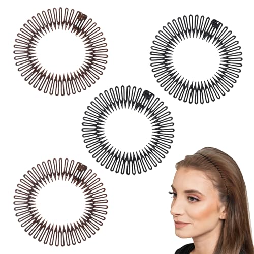 4 Pcs Comb Headband, Stretch Hair Comb Band, Plastic Circle Zig Zag Hairband, Flexible Plastic Circle Comb with Circular Tooth Headband Full Circular Stretch Flexible Hairband PlasticHair Band