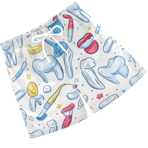 Pigsaly Boys Swim Trunks Dental Tooth Star Colorful Boys Board Shorts Swimsuit Swimwear Summer Bathing Suit 5T
