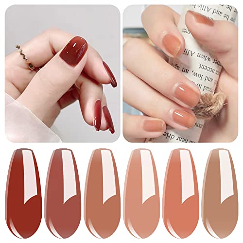 Vishine Jelly UV LED Gel Nail Polish Sets 6 Colors Transparent Red Pink Nude Brown Skin Color Soak Off Gel Polish Long Lasting Gift Set C007