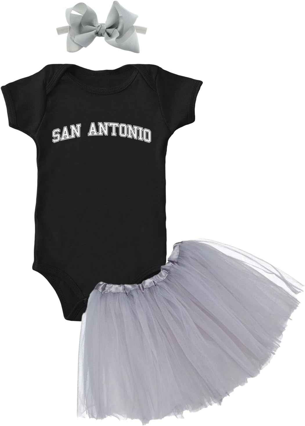 San Antonio - State Proud Strong Pride Sports Baby Bodysuit + Tutu Skirt + Bow Headband Set
