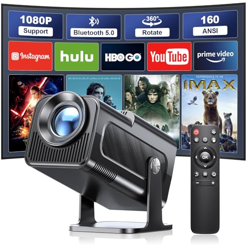 Mini Beamer 4K Projektor Full HD 1080P Mini Projector Unterstützt Android 11.0 5G WiFi 6 BT 5.0, Automatische Trapezkorrektur, 150 Zoll, 360-Grad-Flip Smart Beamer, für Phone/PC/Laptop/TV