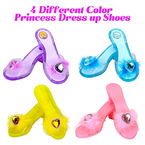 Kuaima Princess Dress Up Shoes Set Girls Role Play Shoes Pretend Jewelry Toys Set Gift Set 4 Pairs Of Shoes Kit Collection Of Tiara Crown Earrings Necklace Rings Handbag Gloves For Girls Aged 3-6 Years Old thumb #2