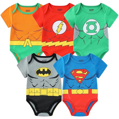 WARNER BROS Justice League Batman, Superman, Flash, Aquaman and Green Lantern Baby Boys 5 Pack Creepers for Infants