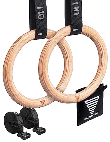 GORNATION Anillas de Gimnasia de Madera, Anillas para Calistenia y Fitness, Anillos de Gimnasia con Correas Ajustables y Bolsa de Transporte, Gymnastic Rings, Anillas Olimpicas, Aros de Gimnasia