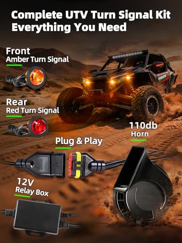 Image of UTV Turn Signal Kit, Pre-Wired, Plug and Play Universal Street Legal UTV Blinker Kits with Rocker Switch, Hazard Light, 110dB Horn, Compatible with Polaris, Can-Am - 8Pods Amber Red Lights