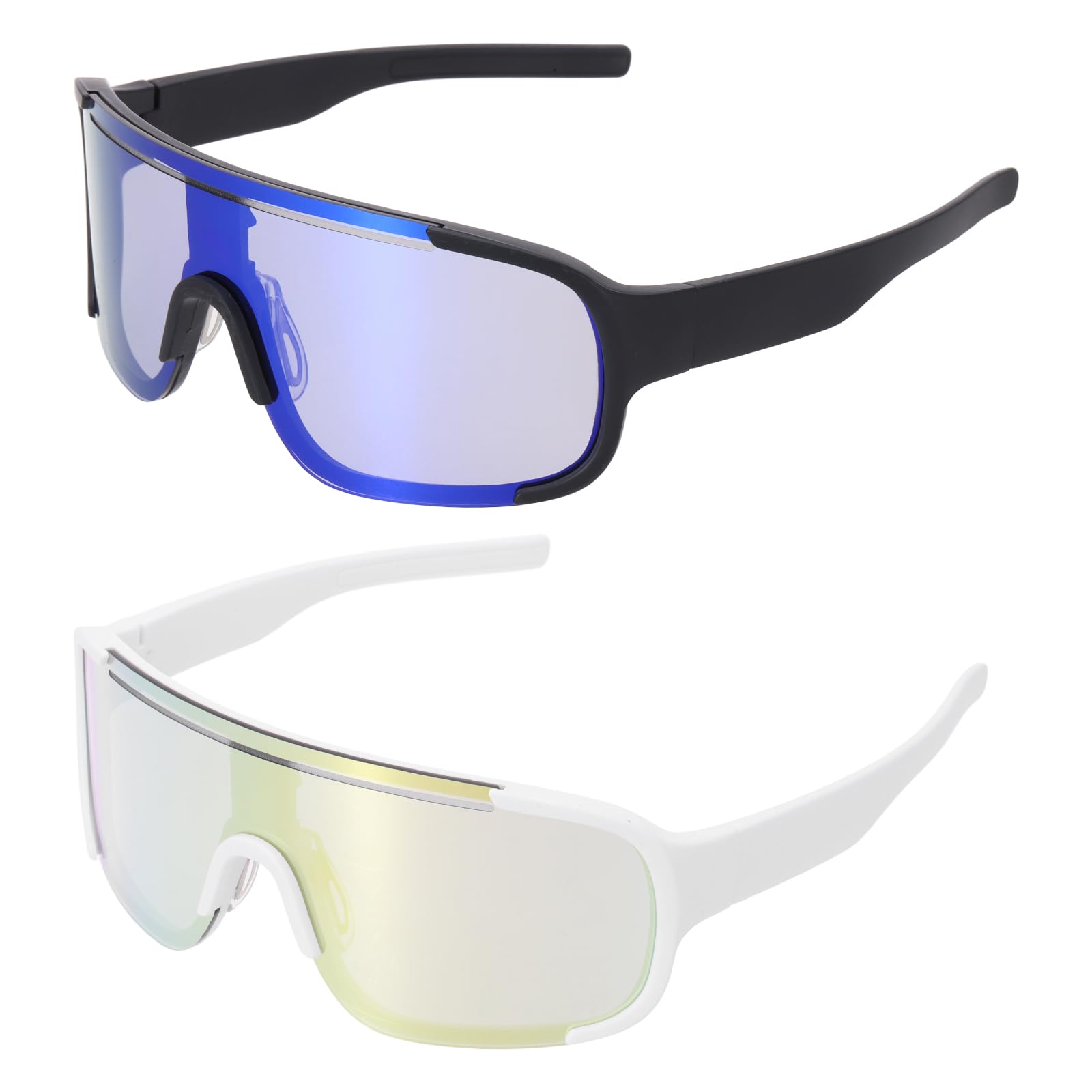 sourcing map 2pcs Sport Sunglasses Cycling Polarized Sun Glasses for Men Mountain Bike Driving Fishing Running, Sand Black & White Frame Colorful Blue & Gold