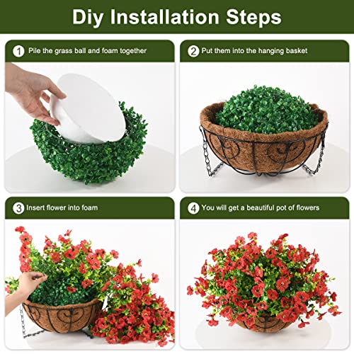 Artificial Silk Flowers In Hanging Basket Outdoor Indoor Patio Lawn Garden Decor, Artificial Hanging Plant In Basket, Hanging Daisy Basket With 12Inch Coconut Lining Chain Palm Flowerpot (Red) #TOP5