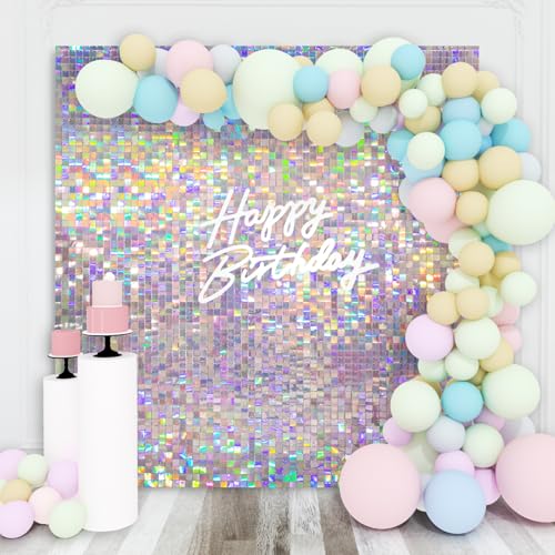 Image of Shimmer Wall Backdrop Silver Iridescent Square Sequin Wall Panel Backdrop Decor for Wedding, Anniversary, Birthday, Party, 36 Panels