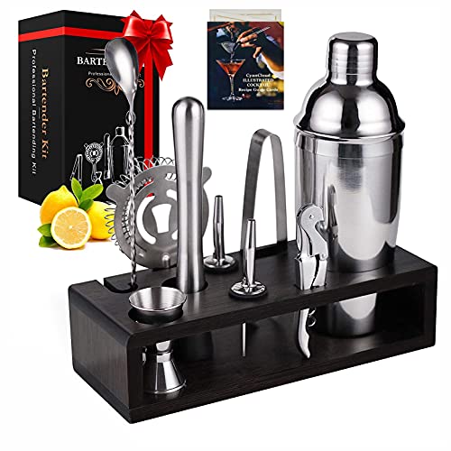 🛒 Flash Sale CyanCloud Cocktail Shaker Set, Bartender Kit 10 Pcs for Home and Bar, Stainless Steel Cocktail Set with Stand, 26 Oz Cocktail Shaker kit with Recipes Booklet