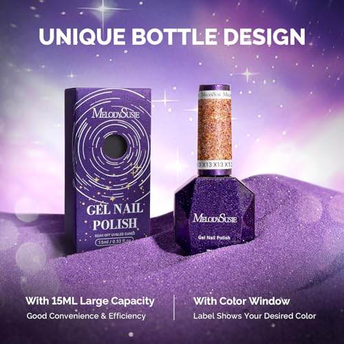 Image of MelodySusie Galaliver Orange Glitter Gel Nail Polish, 15ML Shimmer Orange Sparkle Gel Polish Soak Off UV LED Cured Long Lasting Gift for Women DIY Nail Design Nail Art Manicure X13