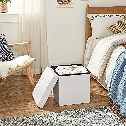 Songmics LSF103 Faltbarer Sitzhocker Belastbar bis 300 kg, Lederimitat, weiß, 38 x 38 x 38 cm - 3