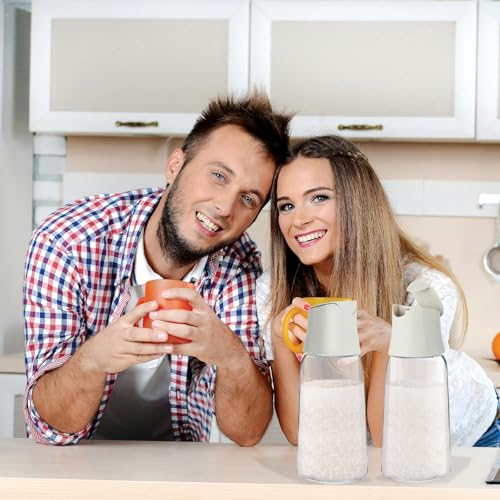 2 Pcs Glass Sugar Dispenser with Pour Spout 15 oz Capacity Glass Sugar Container Dispenser for Coffee Bar Tea Kitchen Organizer Baking Ingredients Accessories
