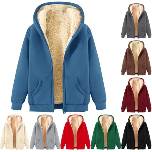 Fleece Jacket Women Warm Casual Full Zip Up Sherpa Lined Hoodie Blue - image 1