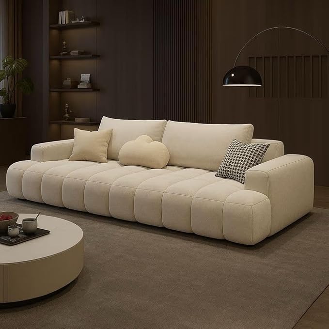 Image of LEGACY OF COMFORT Premium 106 inch Premium Curved 4-Seater Sectional Sofa - Luxury Upholstered Sofa with Pillows (Ivory)