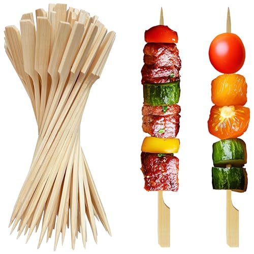 XMZY 8 Inch Bamboo Skewers 200 PCS Kabob Skewers Grilling Bamboo Sticks for Fruit Kabobs Wooden Paddle for BBQ (8 Inch)