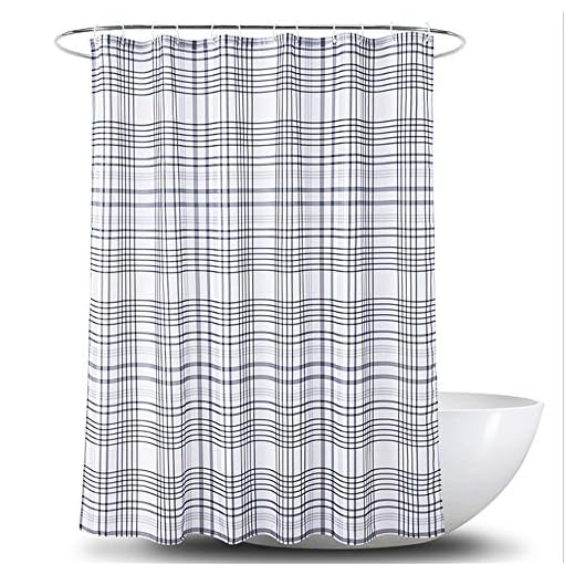 Chlyuan-hm Vattentätt duschdraperi gitter mönster enkel design vattentätt mögelbeständigt polyestertyg duschdraperi med krokar vit färg för badrum (storlek: 180 x 200 cm)