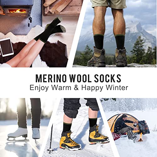 KEECOW Merino Wolle Wandersocken Herren & Damen 3 Paar, Thermo Fleece Socken Wintersocken Warmesocken für Outdoor Sport (DE/NL/SE/PL, Numerisch, 43, 46, Regular, Regular, Grüner)