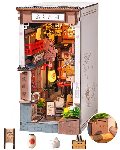 ROBOTIME Japanese Book Nook Kits, DIY Miniature House Kit for Adults 3D Wooden Puzzle, Bookends...