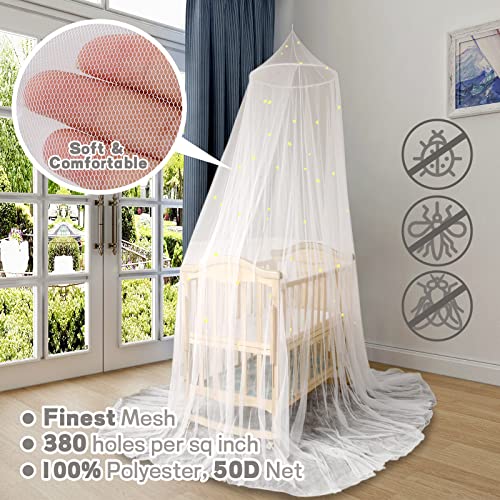 Bed Canopy For Girls With Glowing Stars In The Dark, White Princess Bed Curtains For Baby Crib, Kids Bed & Toddler Bed, Twin, Full & Queen Bed, Mosquito Net Canopy For Girls Room, Easy To Install #TOP4