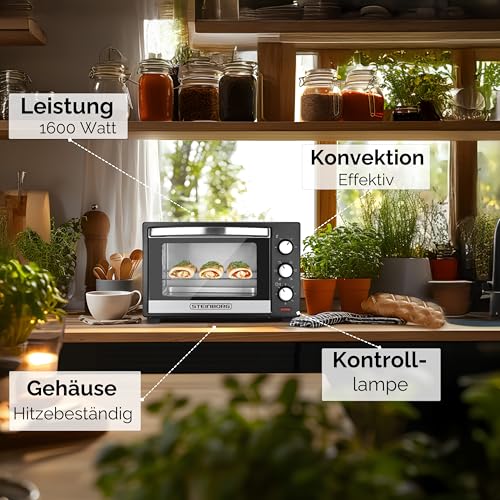 Steinborg® Mini Backofen 25 Liter Miniofen Elektro – Pizzaofen Tischbackofen 3-in-1 mit Ober-/Unterhitze & Umluft Konvektion, 1600 Watt Minibackofen mit 60 Min Timer & Krümelblech – Bild 5