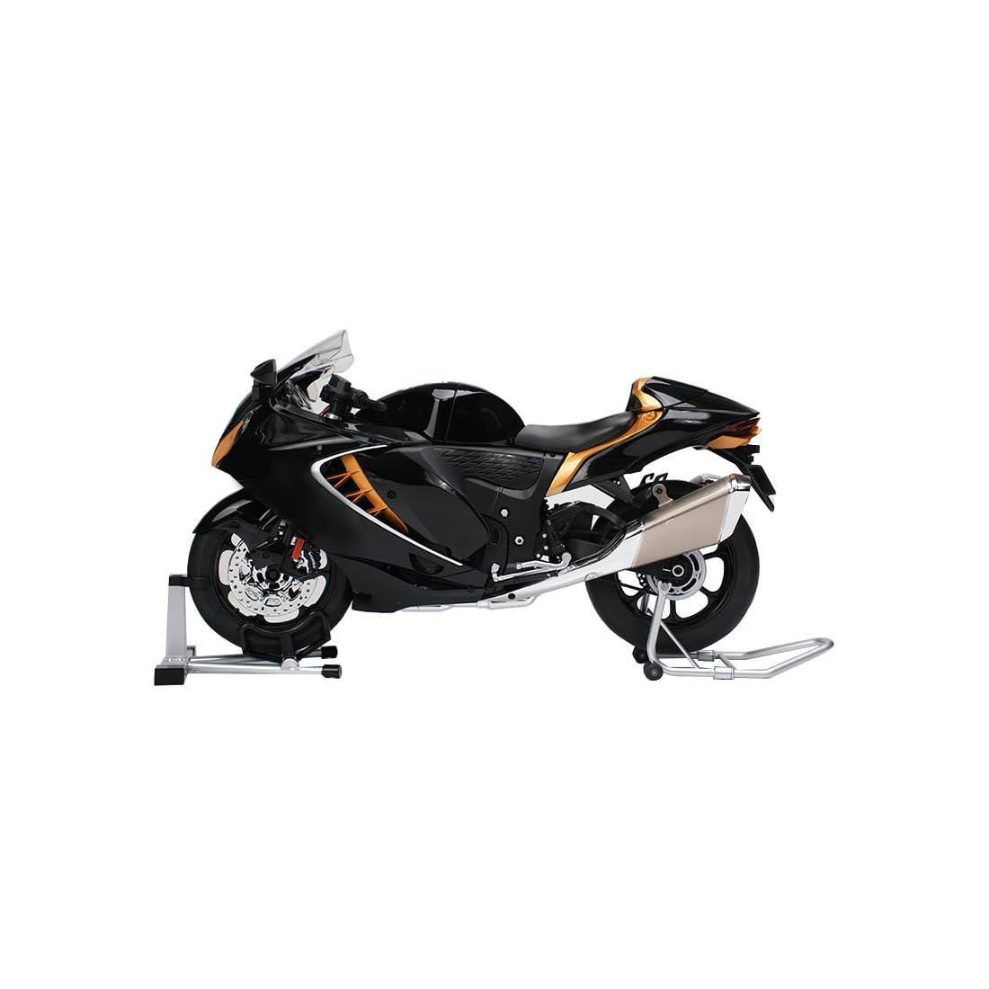 Cubertime 1/6 Scale Diecast Motorcycle Model with Smoke Spray & Sound, Alloy Simulation Motorbike Replica with LED Lights, Collectible Gift for Adults & Enthusiasts (Black and Gold)