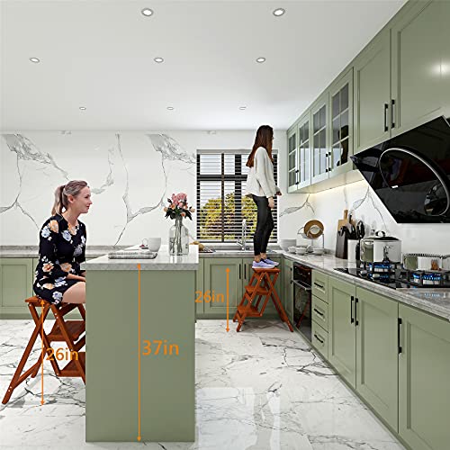 KINGBO Step Stool for Adults/Step Ladder/Counter Chair, 3-Step Folding Portable Wooden Step Stool, Anti-Slip & Lightweight (Nut - Brown)