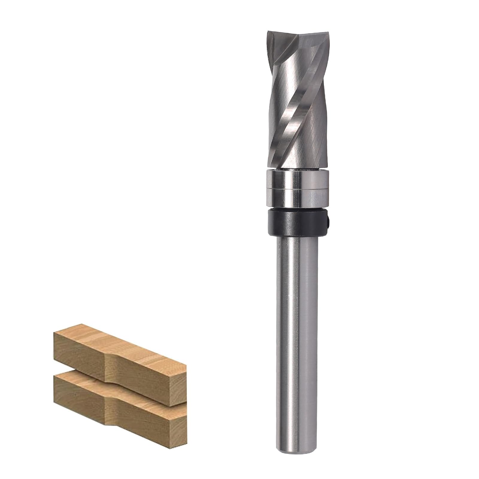 Fresa de enrasado en espiral de 8 mm, fresadora en espiral para fresadora superior, diámetro de corte de 12 mm, longitud de corte de 25,4 mm, ranura en espiral, rodamiento de bolas inferior