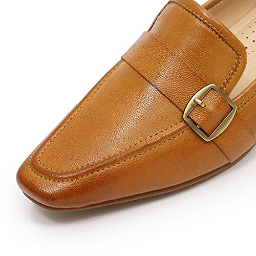 Image of Mona flying Women's Leather Square Toe Penny Loafer Slip on Office Flats