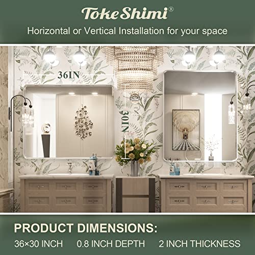 Tokeshimi 30 X 36 Inch Brushed Silver Bathroom Mirror For Wall Brushed Brass Metal Rounded Corner Rectangle Mirror Metal Frame Deep Set Design Hangs Horizontal Or Vertical #TOP3